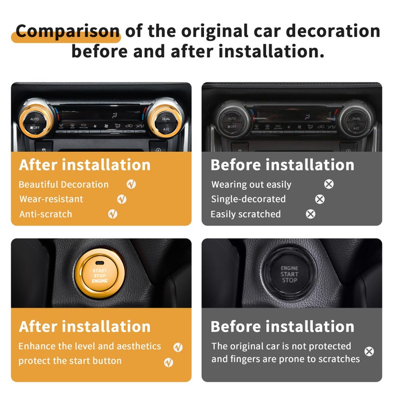 Polodunn for Toyota RAV4 Accessories 2025 2024 2023 2022 2021 2020 2019 -Air Conditioning Knob Covers, Push Start Button Cover Trim Rings 4pcs (Glod) - Image 4